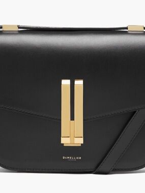Demellier London black grain leather mina Crossbody Bag with Gold Hardware